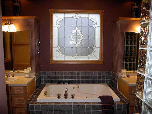 bathroom with glass block